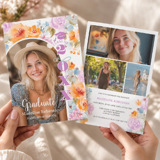 Invitación Foto de graduación de Coquette de Lavanda con Flor