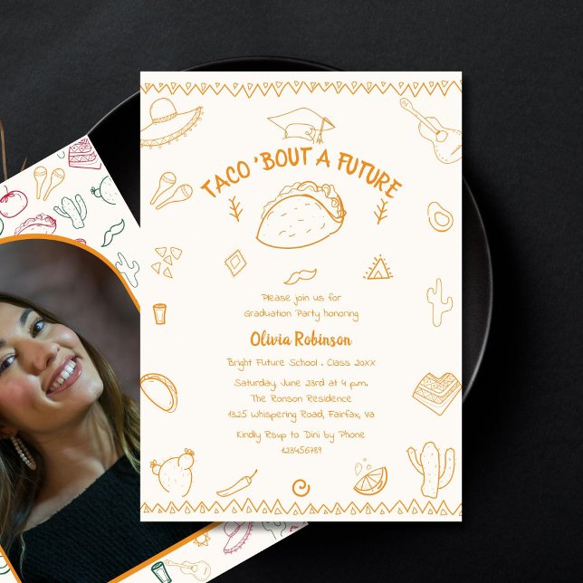 Invitación Foto de graduación de Doodle de Fiesta Taco Bout (Subido por el creador)