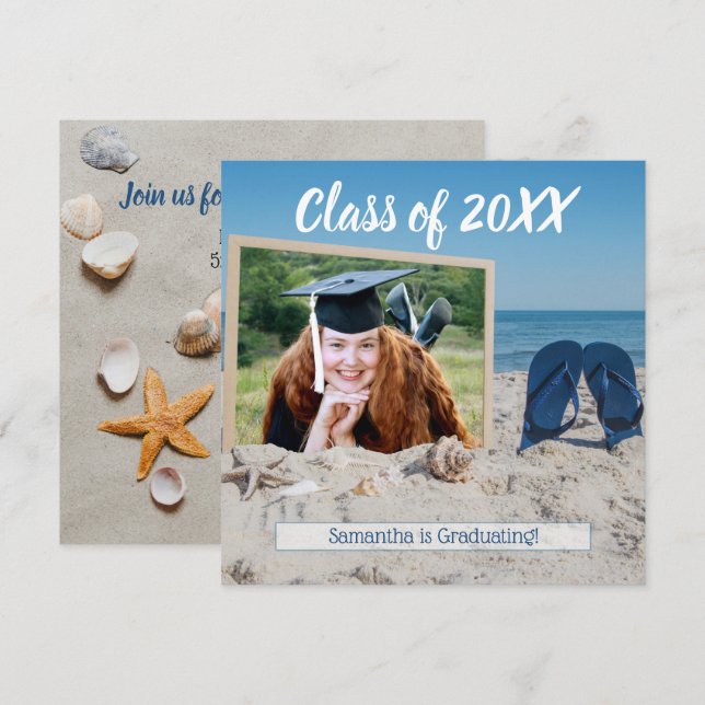 Invitación Foto de graduación de Fiesta de playa (Anverso / Reverso)