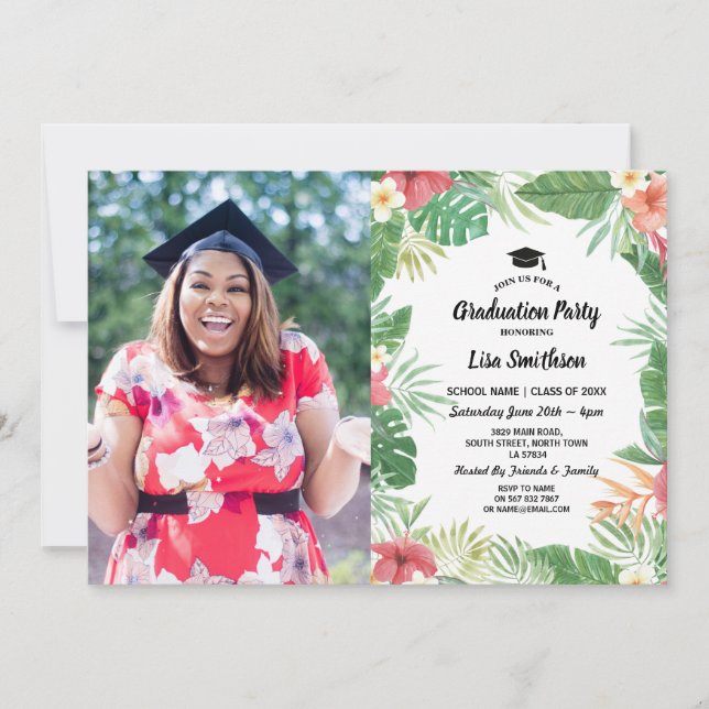 Invitación Foto de graduación de Flora de Verano Aloha Luau T (Anverso)
