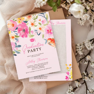 Invitación Foto de graduación de Floral de color rosa románti