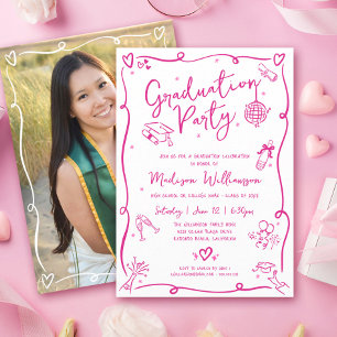 Invitación Foto de Graduación de Garabatos Dibujados a Mano d