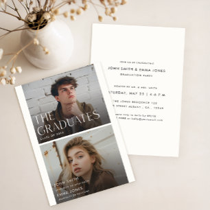 Invitación Foto de graduación de gemelos con doble título Fie