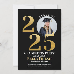 Invitación Foto de graduación de Gold Black 2025