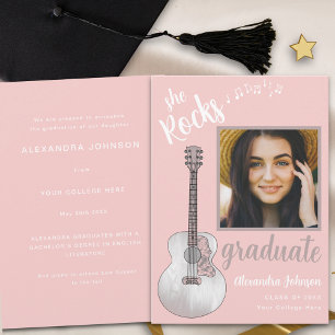 Invitación Foto de graduación de guitarra country rosa de esc