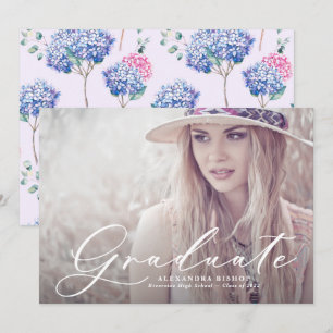 Invitación Foto de graduación de Hortensias Rosa y Azul Acuar