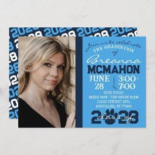 Invitación Foto de graduación de huella azul claro y marina