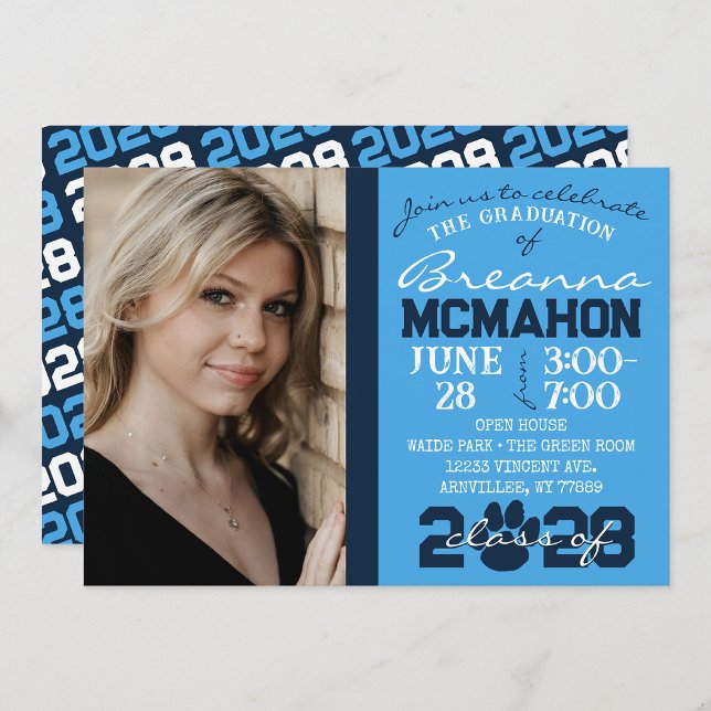 Invitación Foto de graduación de huella azul claro y marina (Subido por el creador)