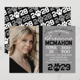 Invitación Foto de graduación de huella de papel gris y negro