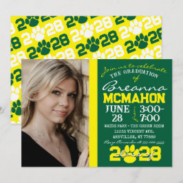 Invitación Foto de graduación de huella verde y amarilla