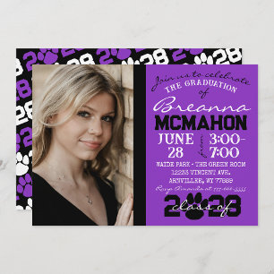 Invitación Foto de graduación de huellas de papel morado y ne