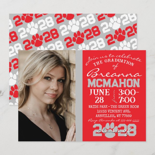 Invitación Foto de graduación de impresión de pintura gris ro (Anverso / Reverso)