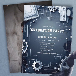 Invitación Foto de graduación de ingeniería en engranajes de 