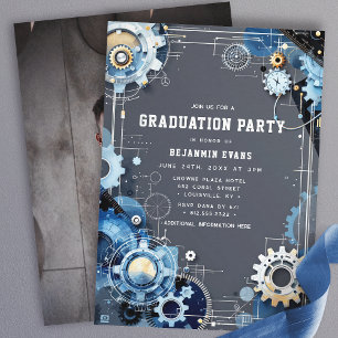 Invitación Foto de graduación de ingeniería en gris azul con
