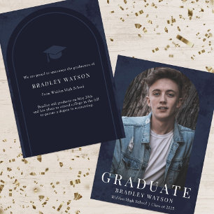 Invitación Foto de graduación de joven azul de la marina de a