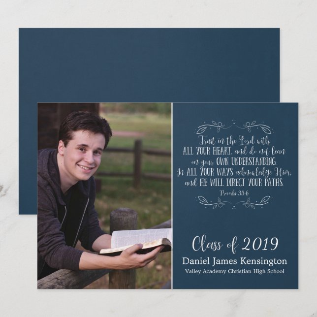 Invitación Foto de graduación de la Biblia Rustica Cristiana  (Anverso / Reverso)