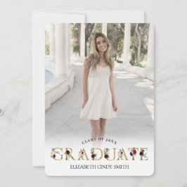 Invitación Foto de graduación de la carta floral Gold Burgund