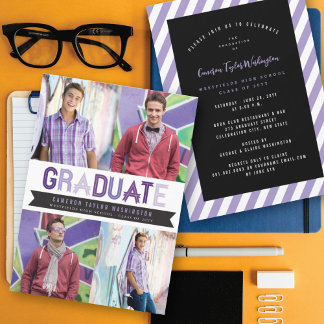 Invitación Foto de Graduación de la Cinta Morada Fiesta de Gr