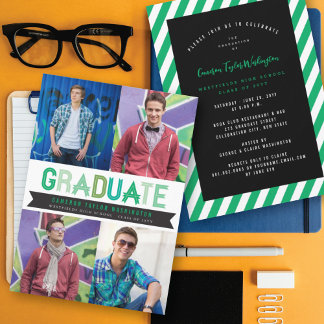 Invitación Foto de Graduación de la Cinta Verde Fiesta de Gra