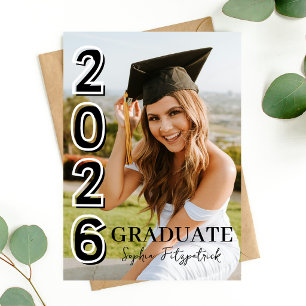 Invitación Foto de graduación de la clase de 2026 en blanco y