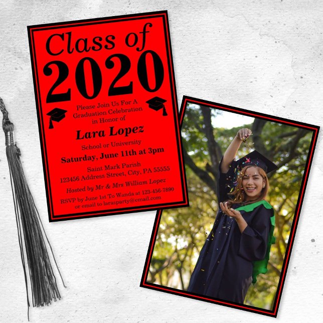 Invitación Foto de graduación de la clase roja negra de 2024 (Subido por el creador)