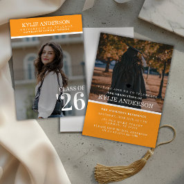 Invitación Foto de graduación de la universidad en naranja mo