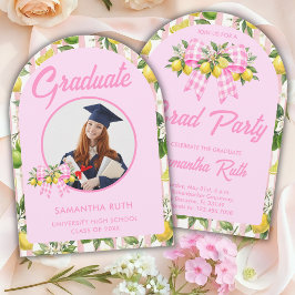 Invitación Foto de graduación de limón rosa recien graduado