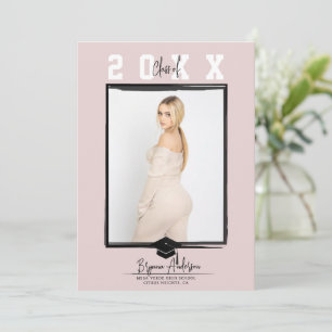 Invitación Foto de graduación de moda rosa y negro (cualquier