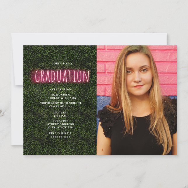 Invitación Foto de graduación de Neon Boxwood Print (Anverso)