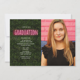 Invitación Foto de graduación de Neon Boxwood Print