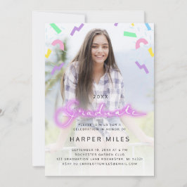 Invitación Foto de graduación de neón rosa pastel de los años