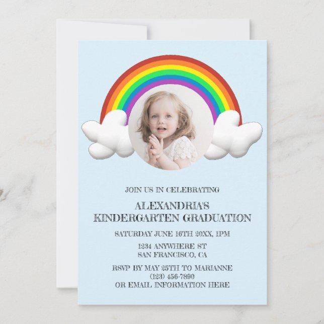 Invitación Foto de graduación de niños arcoiris (Anverso)