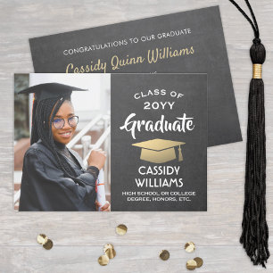 Invitación Foto de graduación de oro y gris de Chalkboard de 