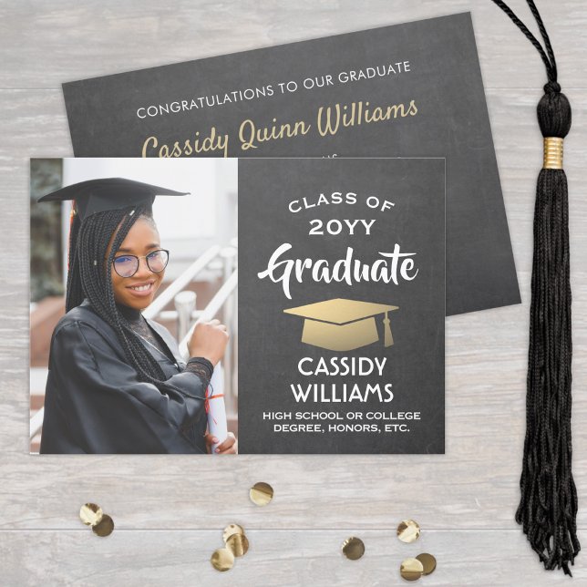 Invitación Foto de graduación de oro y gris de Chalkboard de  (Subido por el creador)