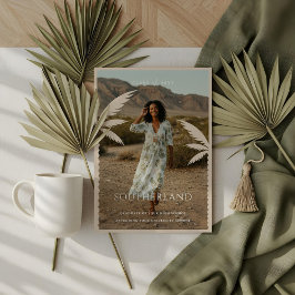 Invitación Foto de graduación de Palm Tree Tropical Boho Retr