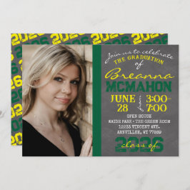 Invitación Foto de graduación de pizarra verde y amarilla