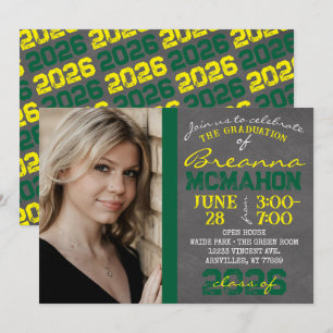Invitación Foto de graduación de pizarra verde y amarilla