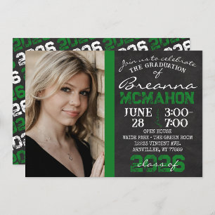 Invitación Foto de graduación de pizarra verde y negra