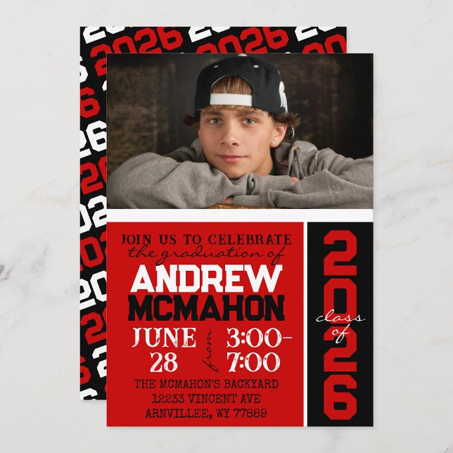 Invitación Foto de graduación de Red & Black Modern (Subido por el creador)