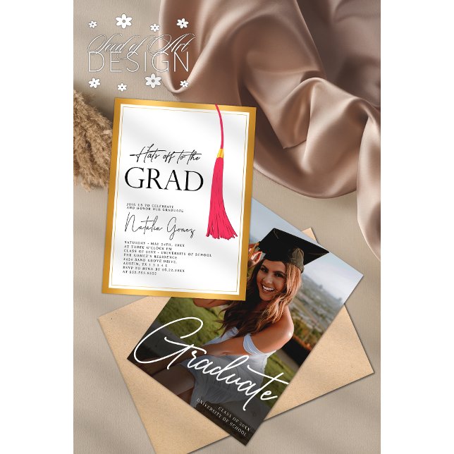 Invitación Foto De Graduación De Tassel De Oro Rosa Para gorr (Subido por el creador)
