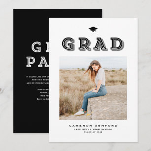 Invitación Foto de graduación de tipografía retro negra