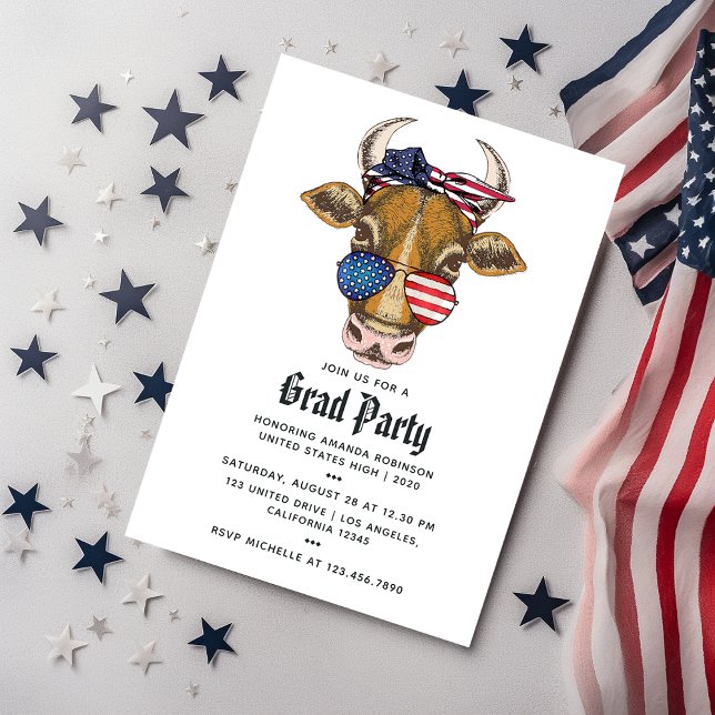 Invitación Foto de graduación de vaca estadounidense (Subido por el creador)