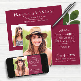 Invitación Foto de graduación de versos cristianos de Borgoña