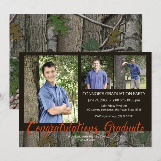 Invitación Foto de graduación de Woodland Camo (Anverso / Reverso)