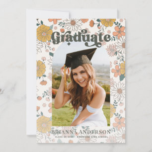 Invitación Foto de graduación del Arco Floral Retro Groovy