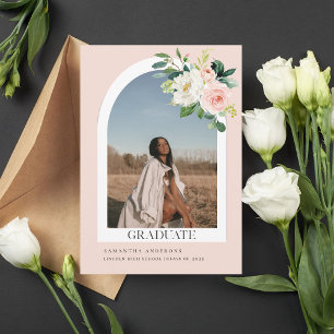 Invitación Foto de graduación del Arco Floral Rosa Pastel Mod