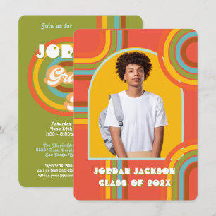 Invitación Foto de graduación del retro Hippie 70's 60