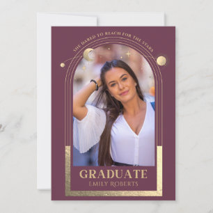 Invitación Foto de graduación del Sol Luna Plum Gold Celestia