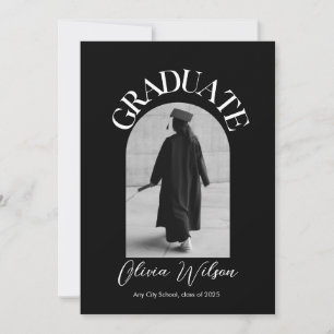 Invitación Foto de graduación elegante moderna en blanco y ne