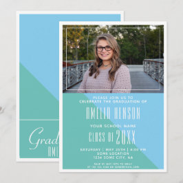 Invitación Foto de graduación en azul turquesa con fuente mod